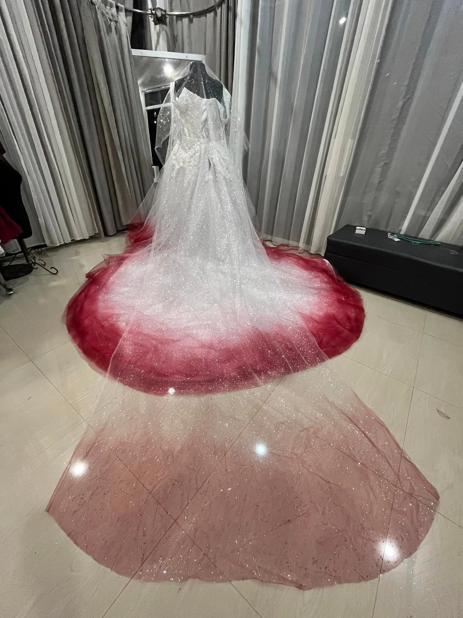 Order 394 Tie Dye White and Red Wedding Dress with removable